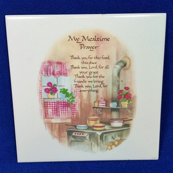 Vintage My Mealtime Prayer Ceramic Tile Kitchen Trivet Retro MCM AS IS - Picture 4 of 10